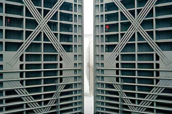 大型船闸人字闸门施工现场。