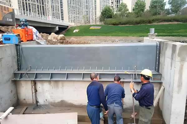 城市渠道液压翻板坝施工现场