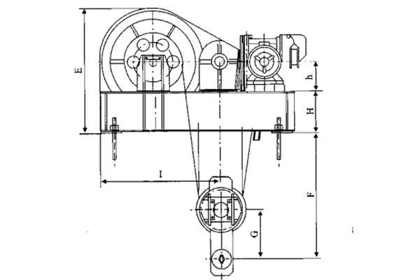 2*5T-2*25T双吊点卷扬启闭机安装布置剖视图