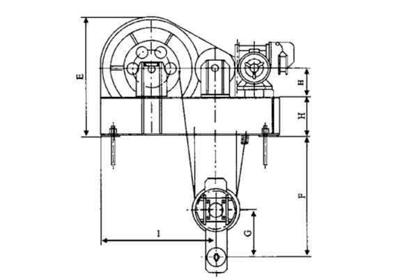40T双吊点卷扬启闭机安装布置剖视图（QPQ型和QPK型）