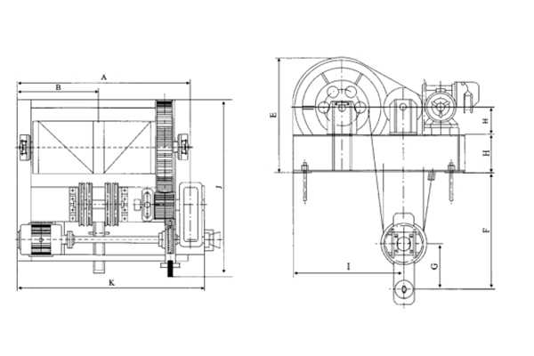 63-125T单吊点卷扬启闭机安装布置图