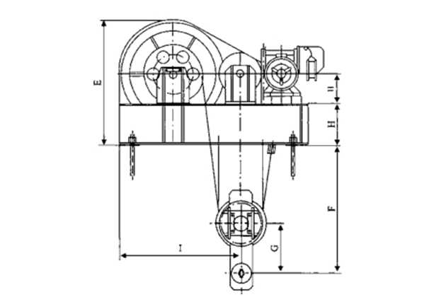 2*63-2*125T双吊点卷扬启闭机安装布置剖视图