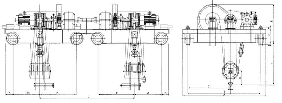 2x40T-2x100T移动式卷扬启闭机外形结构图