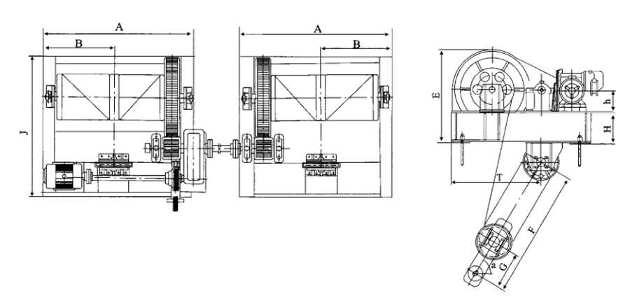 2*16T-2*40T弧门卷扬启闭机安装布置图及尺寸参数
