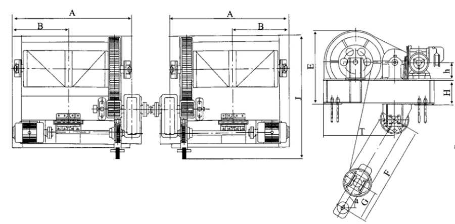 2*63-2*125T弧门卷扬启闭机安装布置尺寸及安装图