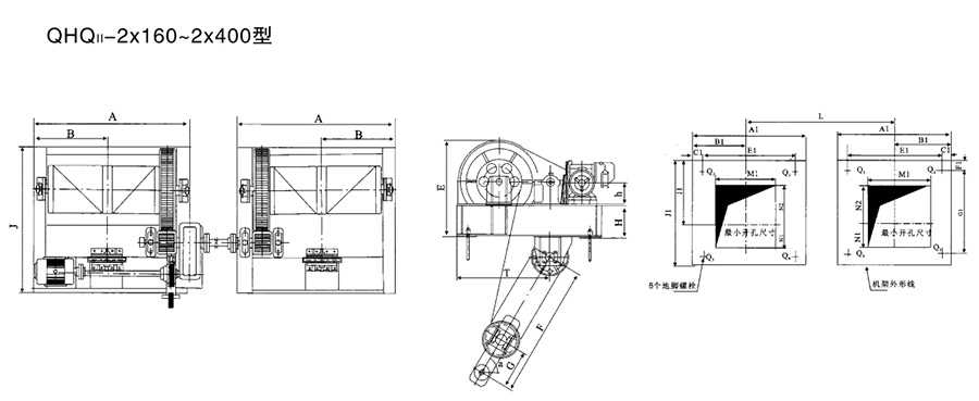 2*16-2*40t弧形闸门卷扬启闭机安装布置结构图